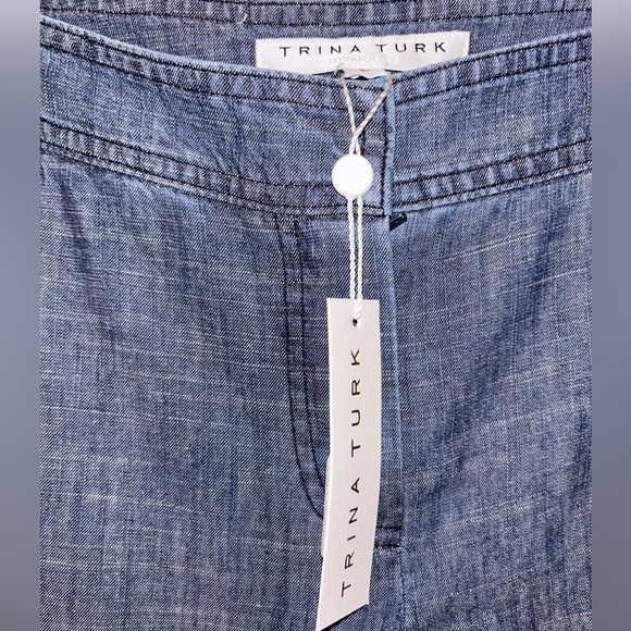 NWT Trina Turk Women's Filipe Frayed Chambray Pants- Indigo/Size 2 - Picture 9 of 12